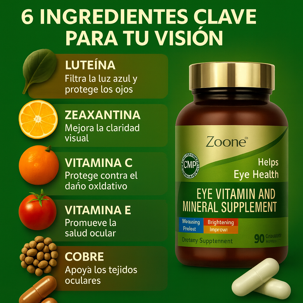 ZOOONE™: Suplemento Ocular con Luteína y Zeaxantina para Proteger y Mejorar la Visión