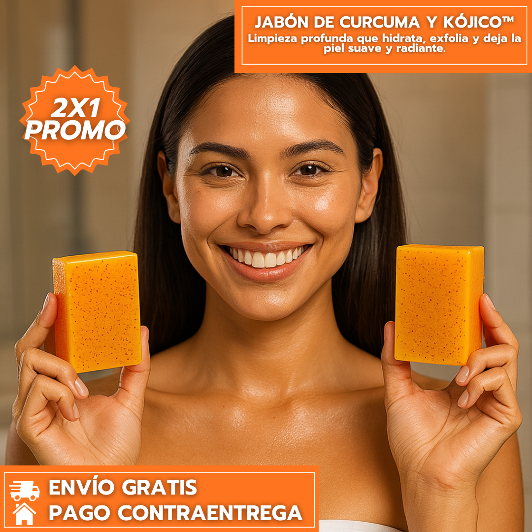 Oferta Especial: 2X1 JABÓN DE CURCUMA Y KÓJICO™: Limpieza profunda que hidrata, exfolia y deja la piel suave y radiante.