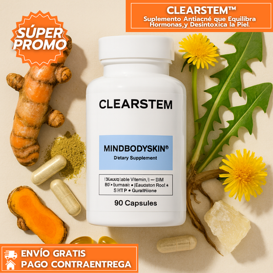 MINDBODYSKIN: Suplemento Natural Antiacné que Equilibra Hormonas, Mejora la Digestión y Desintoxica la Piel desde Adentro.