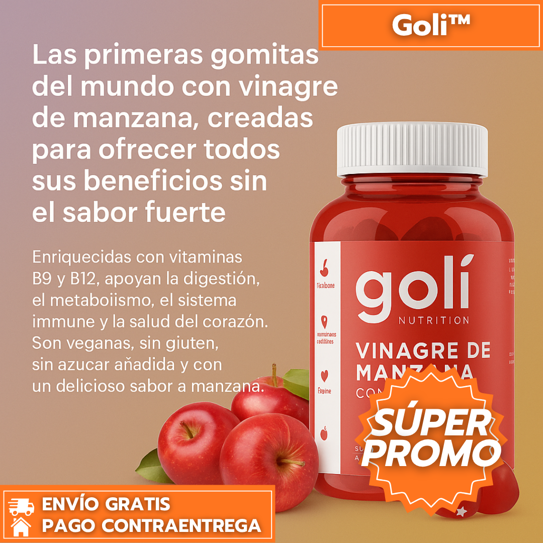 Goli™: Gomitas de Vinagre de Manzana con Vitaminas para Digestión, Energía y Control de Peso.