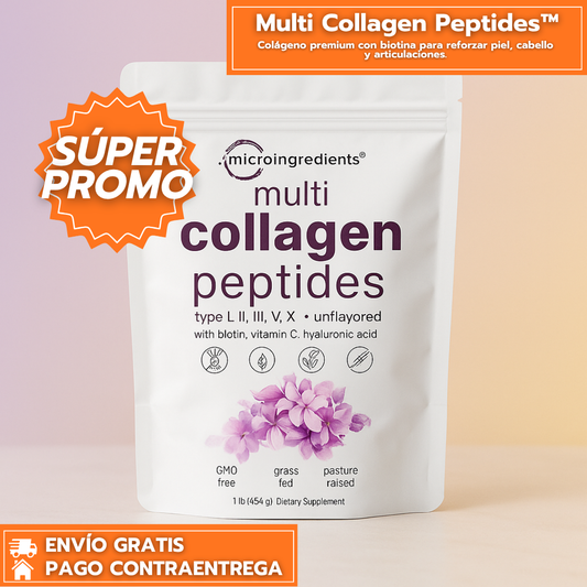 Micro Ingredients™ Multi Collagen Peptides: Colágeno premium con biotina para reforzar piel, cabello y articulaciones.